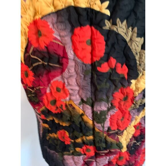 Y2K VTG UBU Puffer Jacket Crushed M Ruched Floral 90 Beaded Crinkle Zip Art Boho - Picture 5 of 16